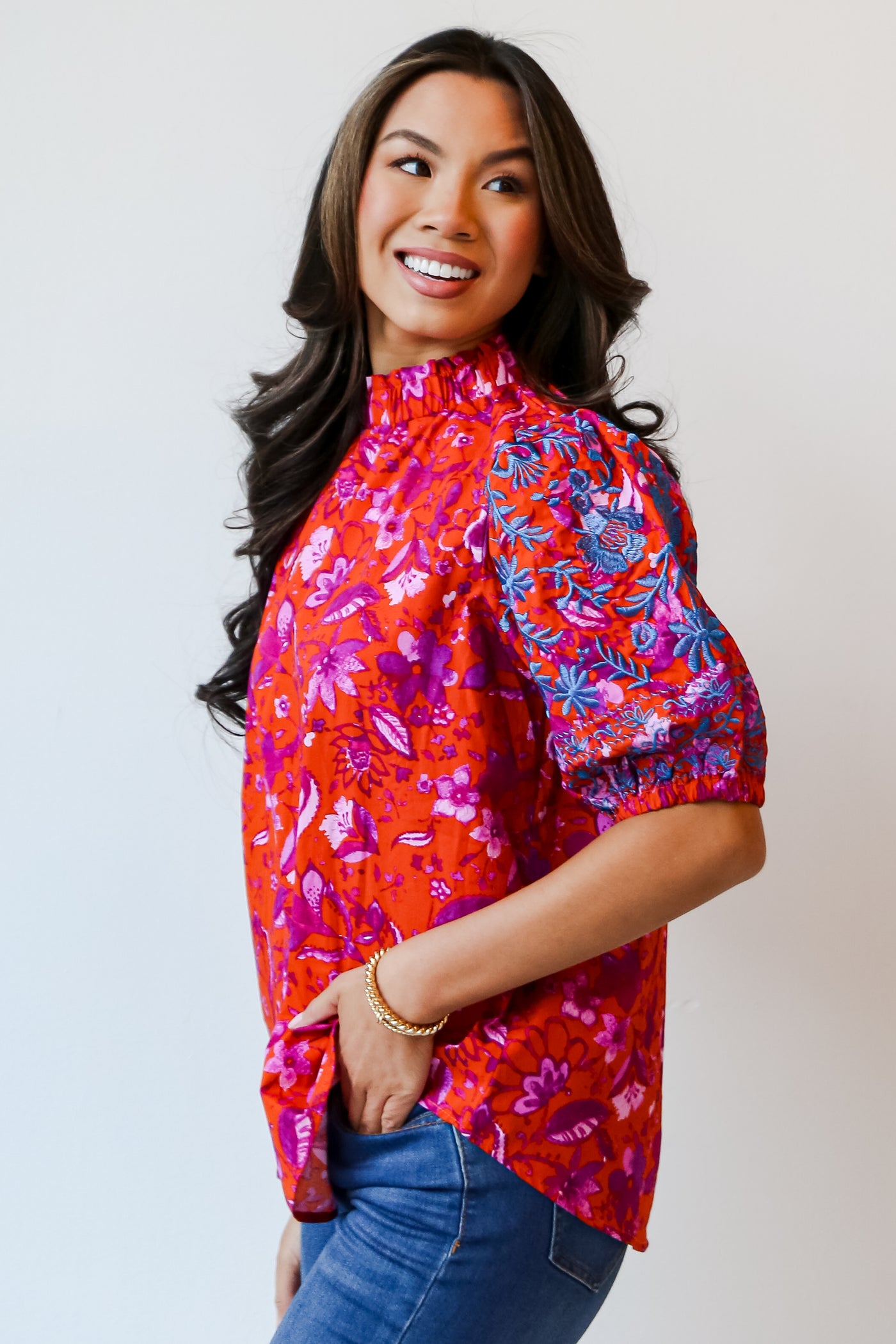 Rust Floral Blouse side view