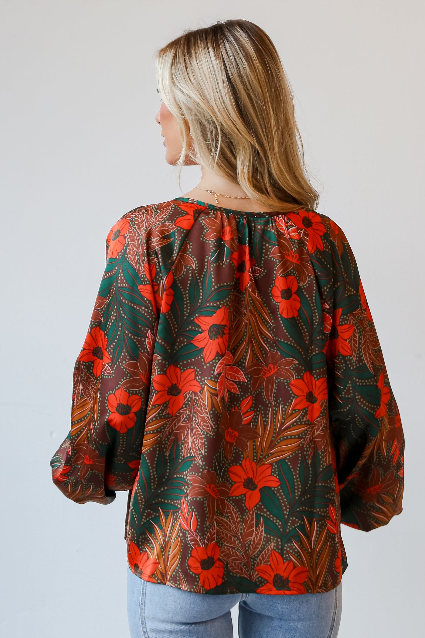 Brown Floral Blouse back view