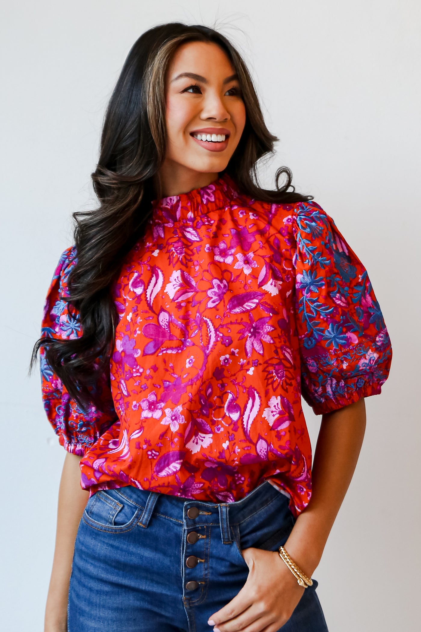 Rust Floral Blouse front view