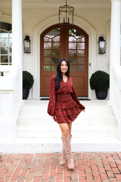 Decadent Presence Rust Floral Mini Dress