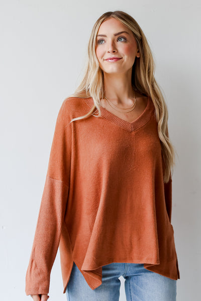 Brick Brushed Knit Top front view