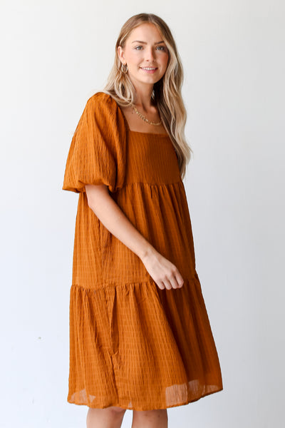rust Tiered Midi Dress front view
