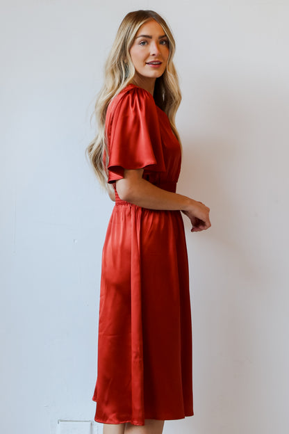 Rust Satin Midi Dress side view