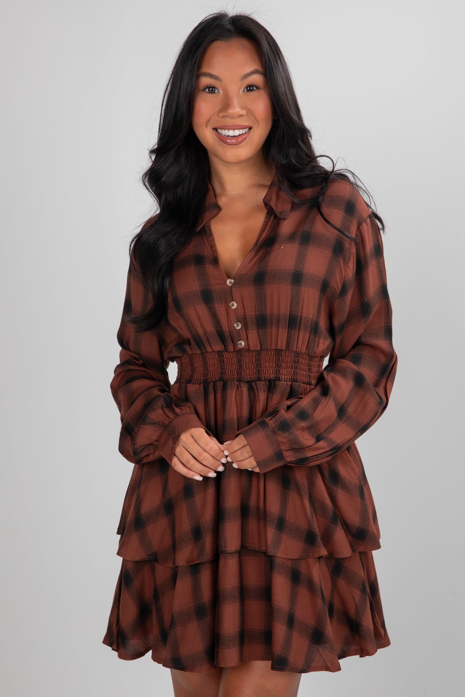 Cute Rust Plaid Mini Dress Fall Dresses For Women Dress Up