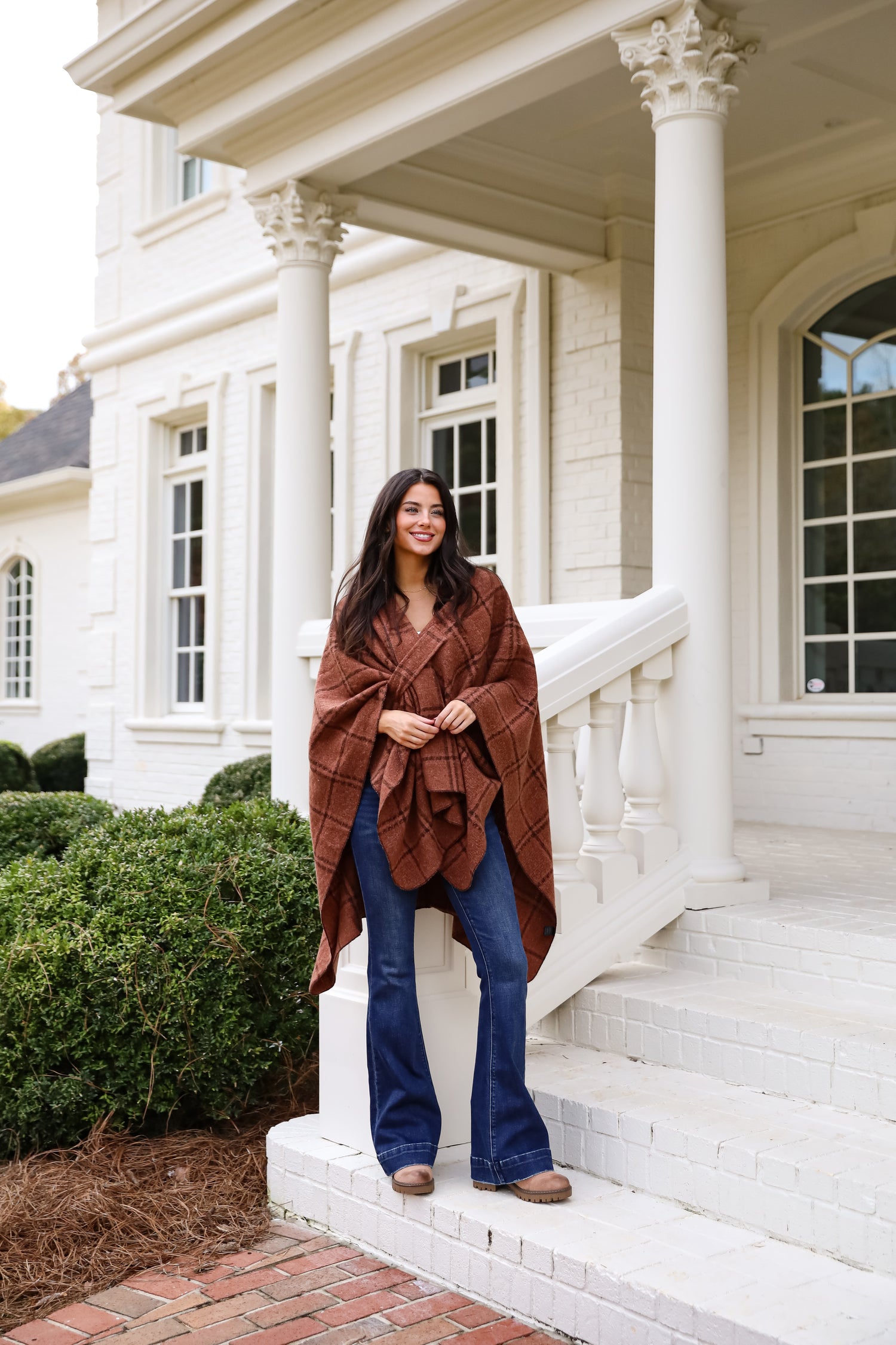 Cozy Success Rust Plaid Shawl