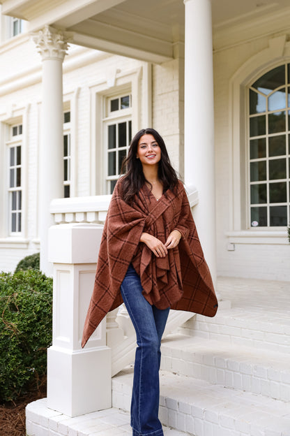 Cozy Success Rust Plaid Shawl