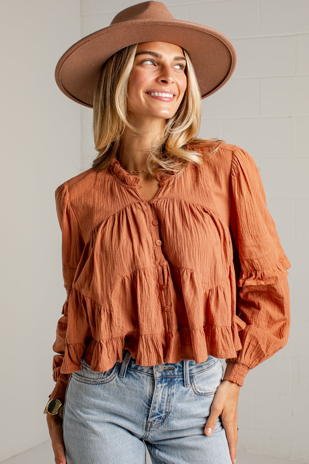 Sweet Little Details Ruffle Button Up Blouse