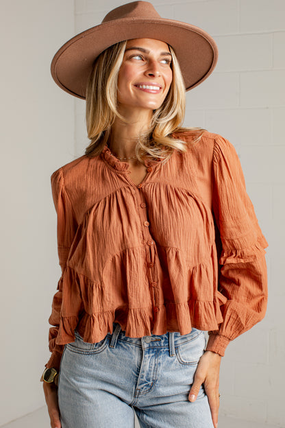 Sweet Little Details Ruffle Button Up Blouse