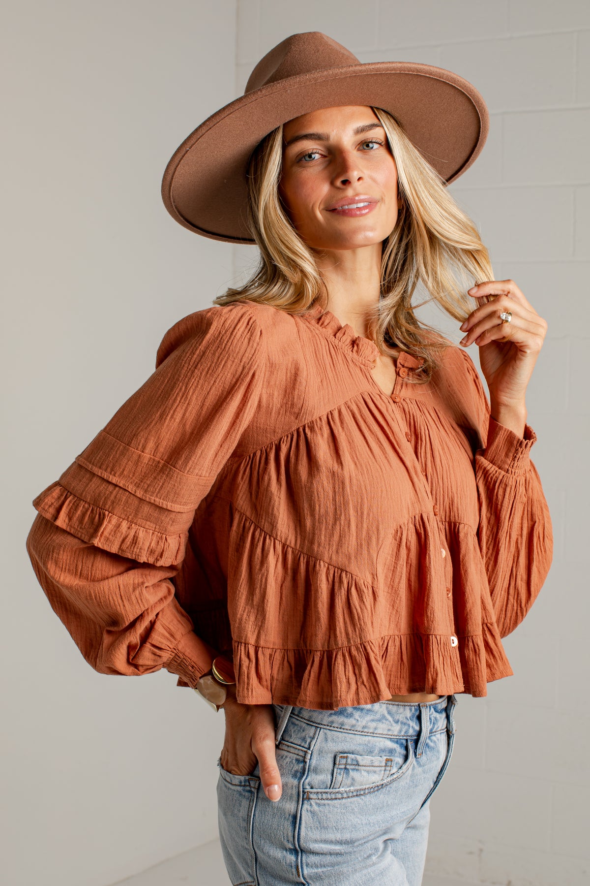 Sweet Little Details Ruffle Button Up Blouse
