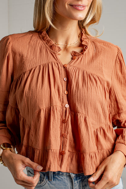 Sweet Little Details Ruffle Button Up Blouse