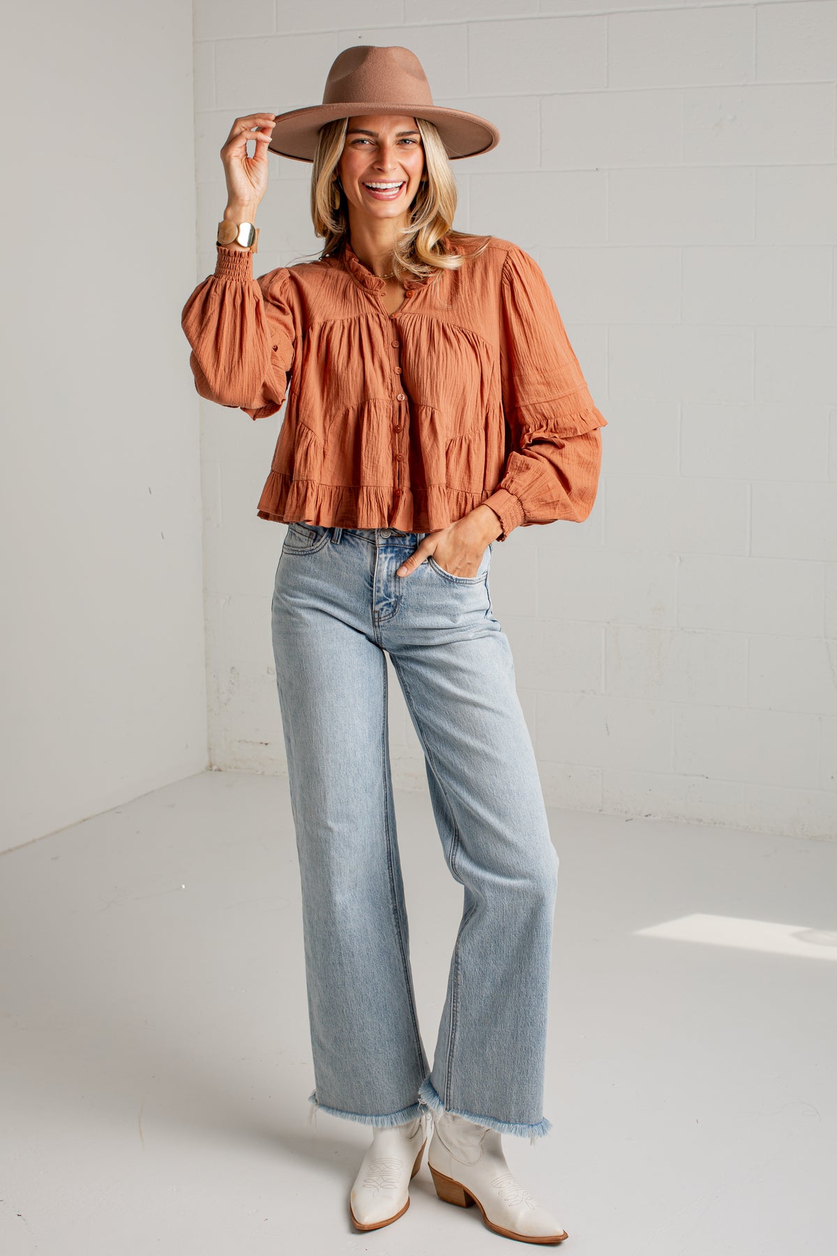 Sweet Little Details Ruffle Button Up Blouse