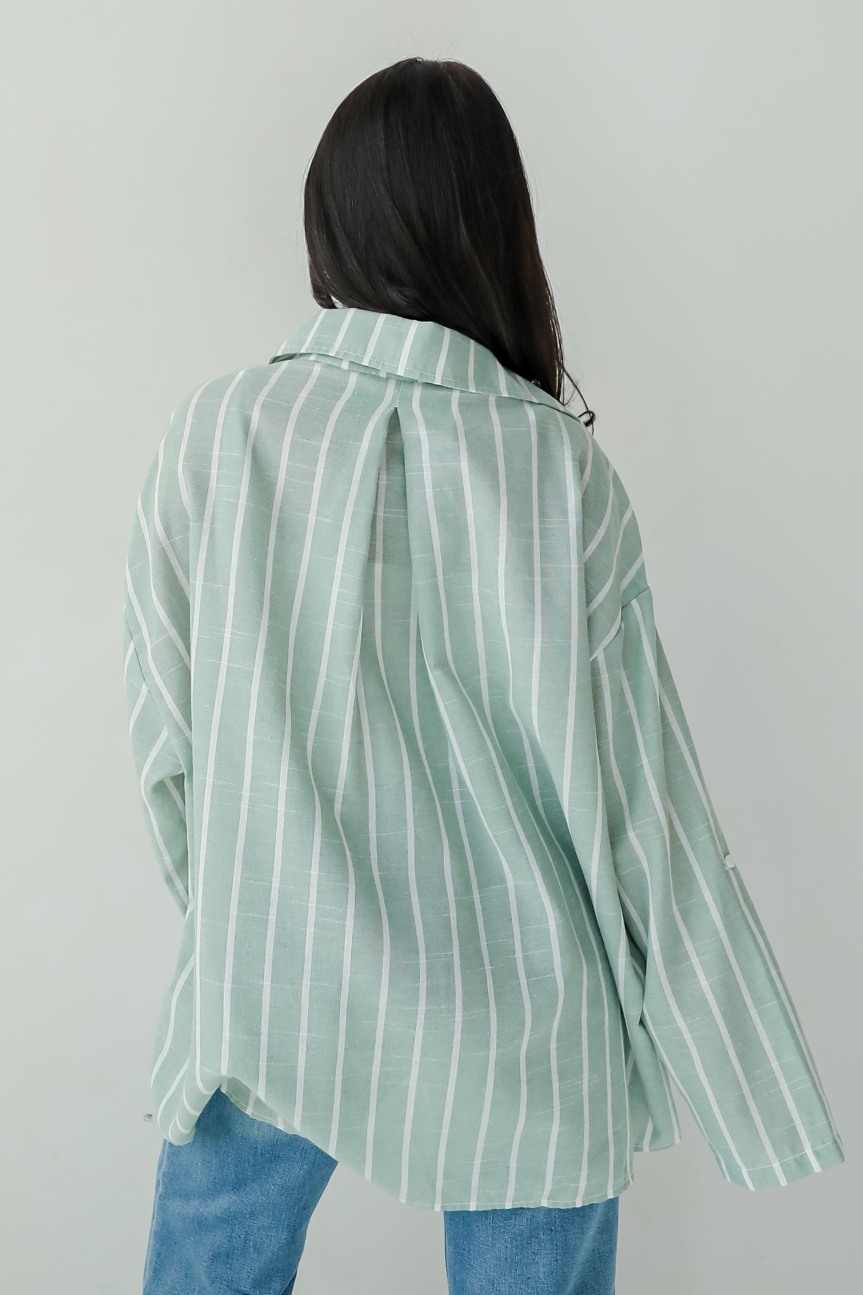 Pristine Muse Sage Striped Button-Up Blouse