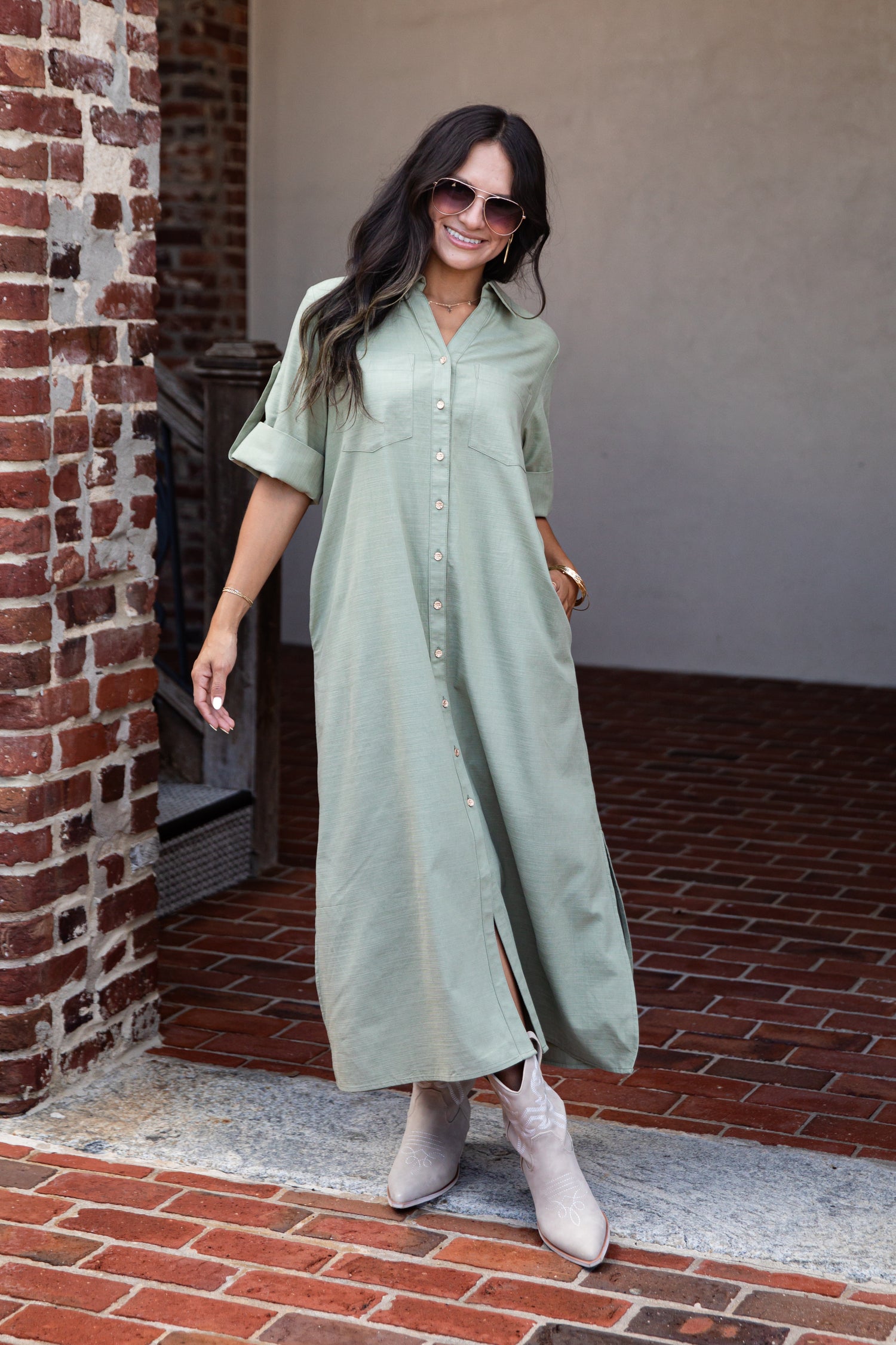 Sage Grove Button-Up Maxi Shirt Dress | Trendy Women's Dress