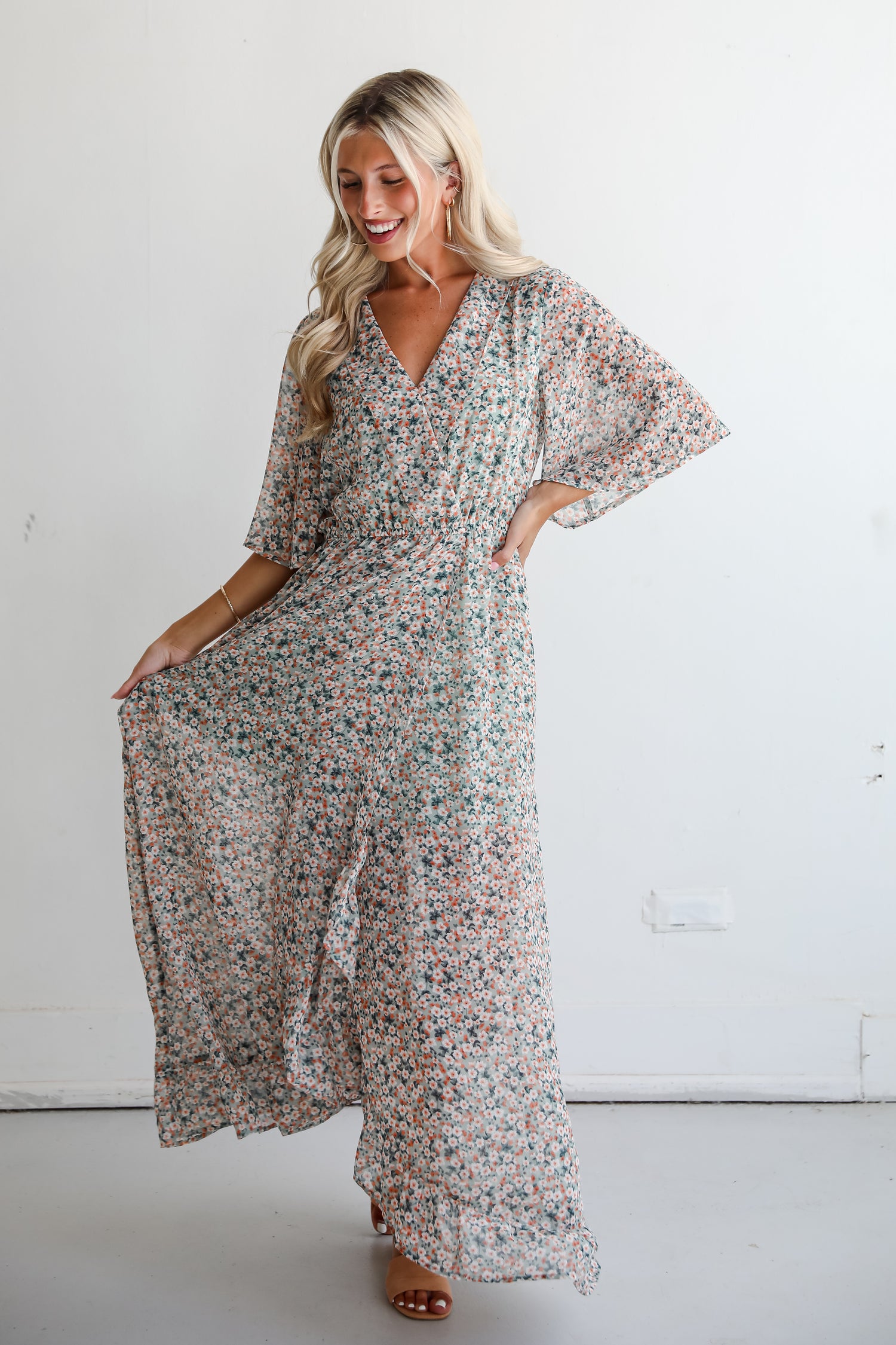 Undeniably Gorgeous Sage Floral Maxi Dress