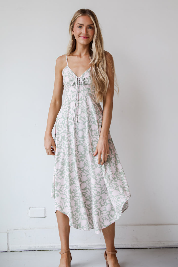 Sage Floral Midi Dress for spring