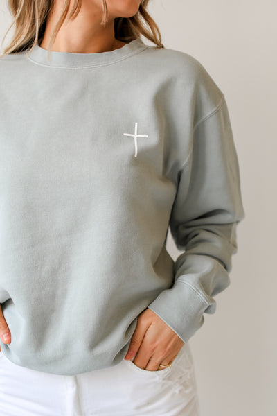 Sage God Is Good All The Time Pullover close up