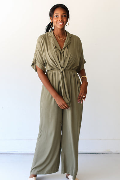 olive Collared Jumpsuit front view