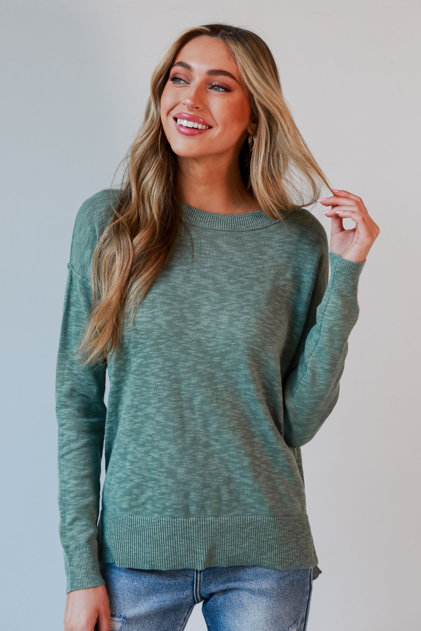 sage Lightweight Knit Sweater front view