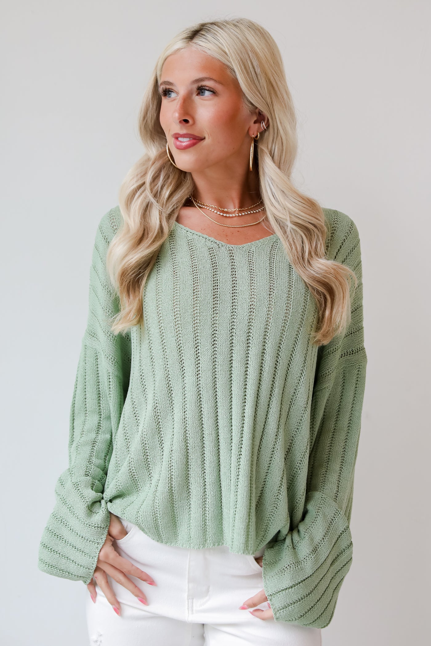 casual Sage Lightweight Knit Top
