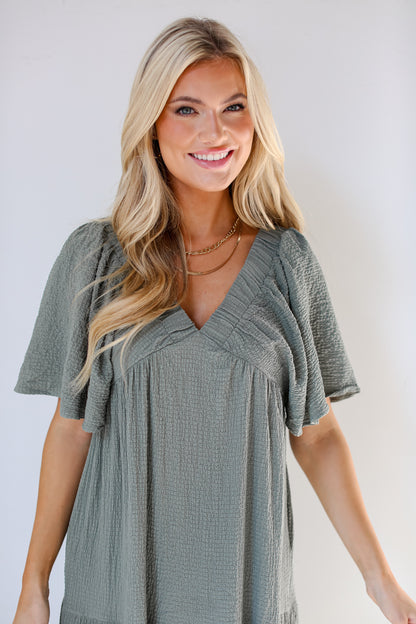 olive Tiered Maxi Dress close up