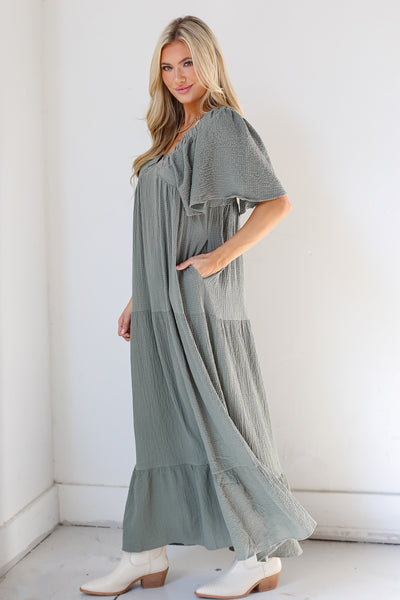 olive Tiered Maxi Dress side view