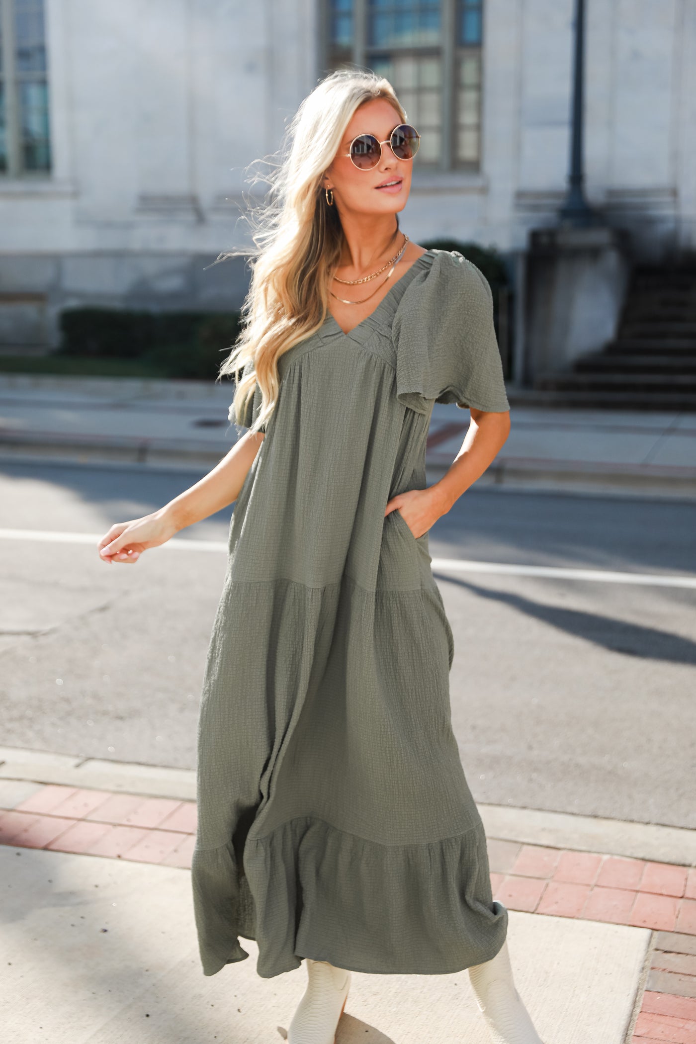 olive Tiered Maxi Dress