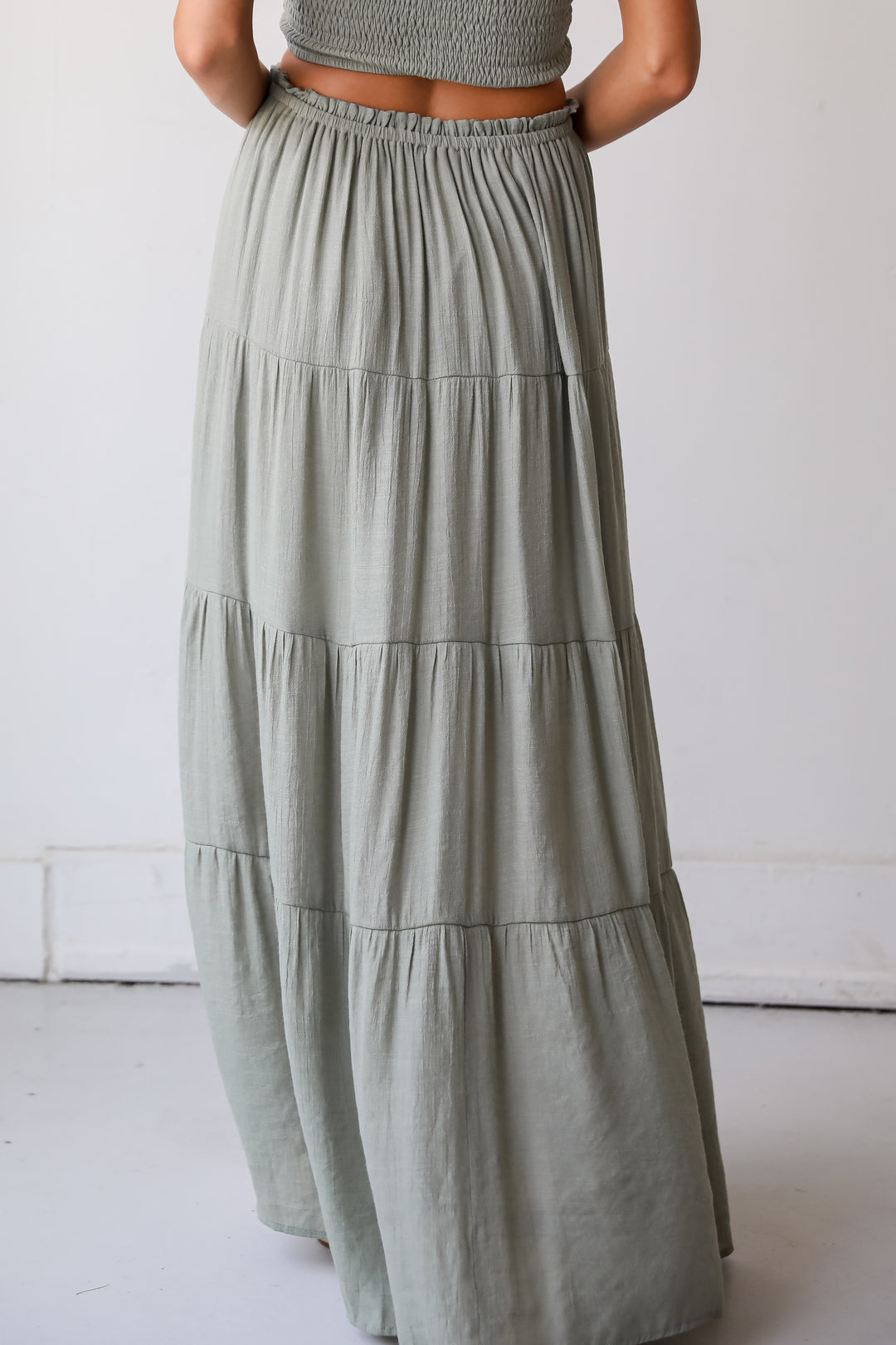 womens Olive Tiered Maxi Skirt