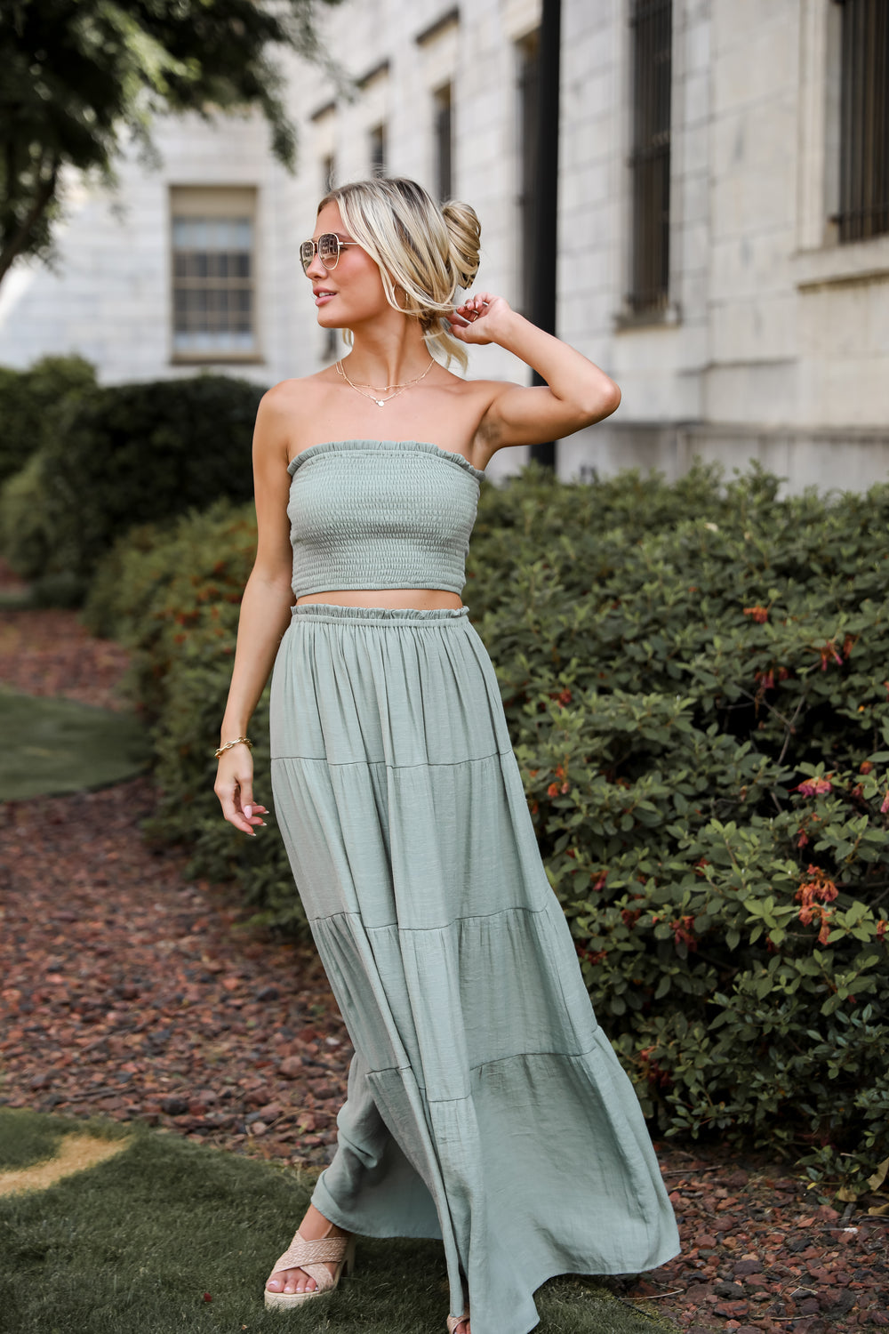 cute Olive Tiered Maxi Skirt