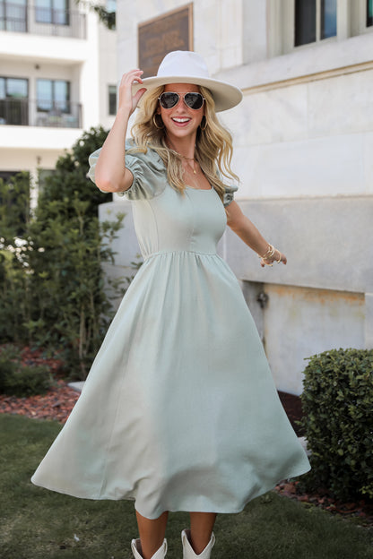 Chic Persuasion Sage Linen Midi Dress