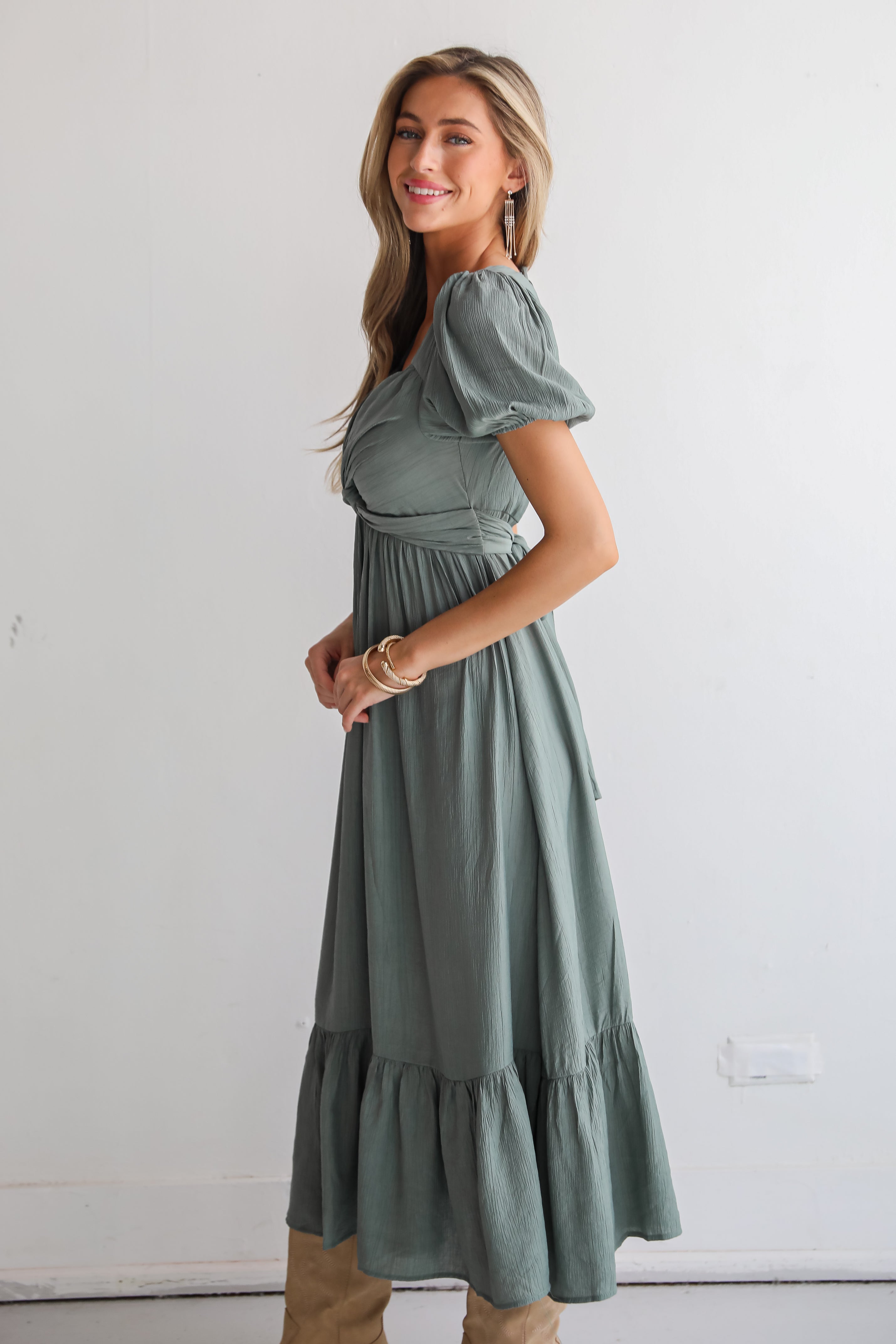 Confident Moves Sage Midi Dress