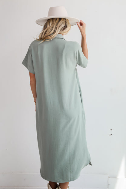 Radiant Moment Sage Button Front Midi Dress