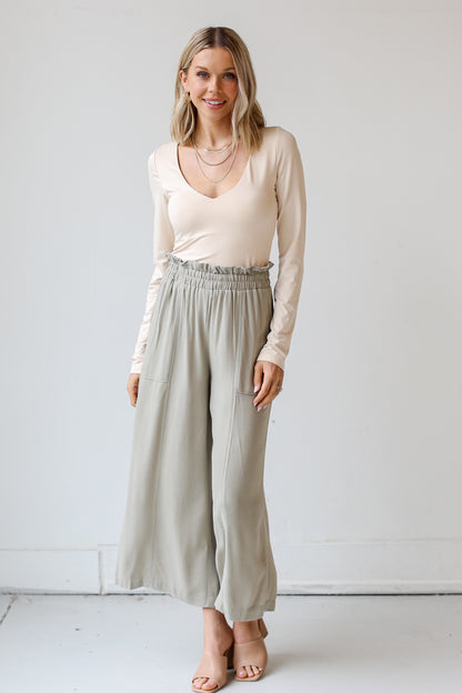 sage Paperbag Waist Pants front view