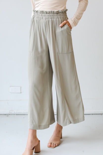 sage Paperbag Waist Pants close up