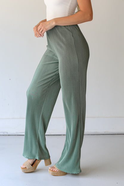 sage Plisse Satin Pants side view