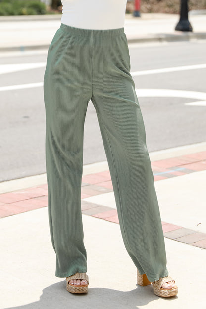 sage Plisse Satin Pants