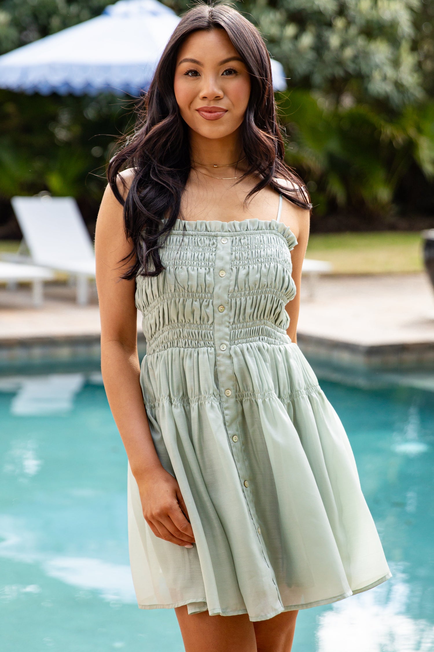 Sage Smocked Button Front Mini Dress | Trendy Women's Dress | DressUp Sage / Large Sage Smocked Button Front Mini Dress | Trendy Women's Dress | DressUp Sage / Large