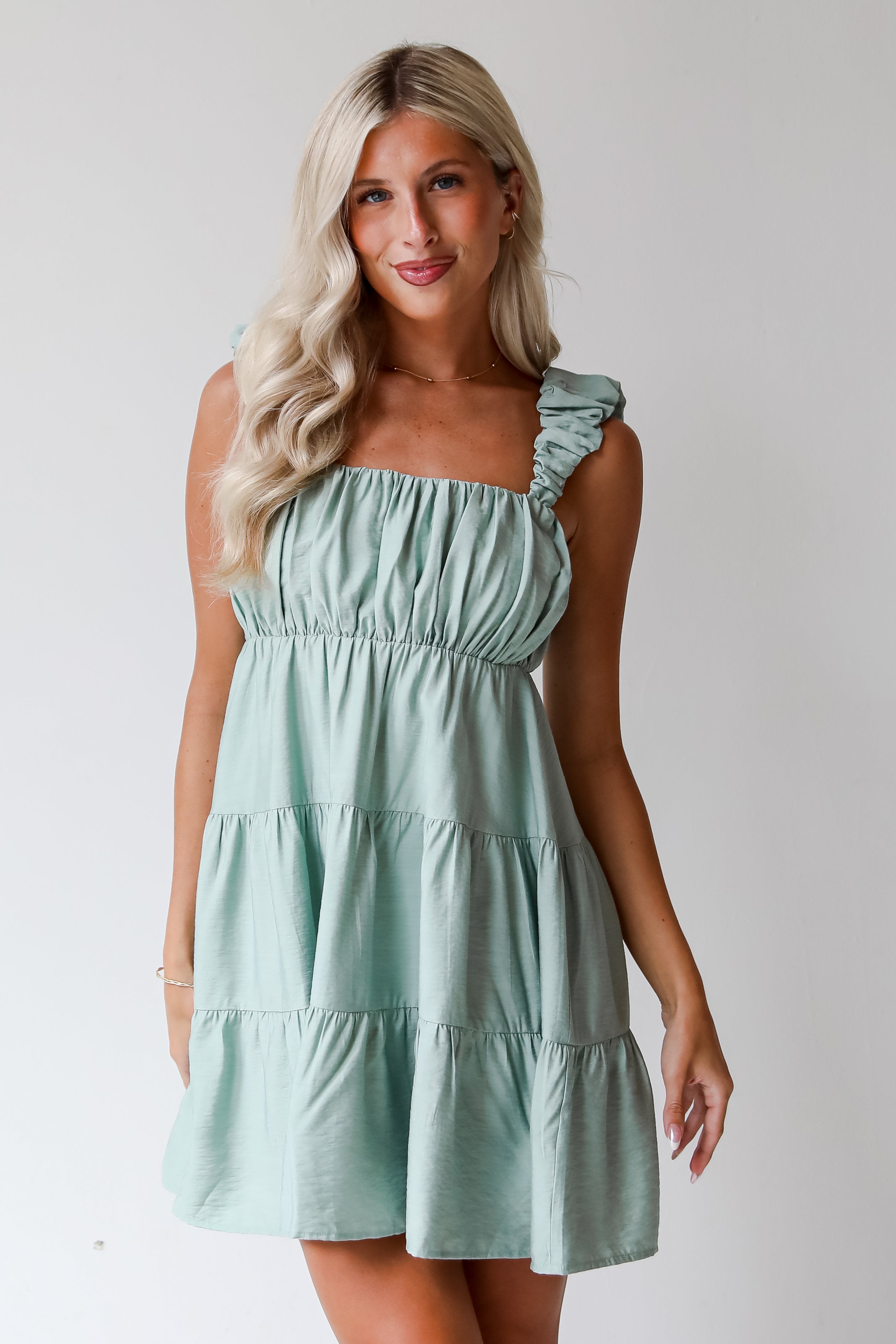 Incredibly Sweet Sage Tiered Mini Dress