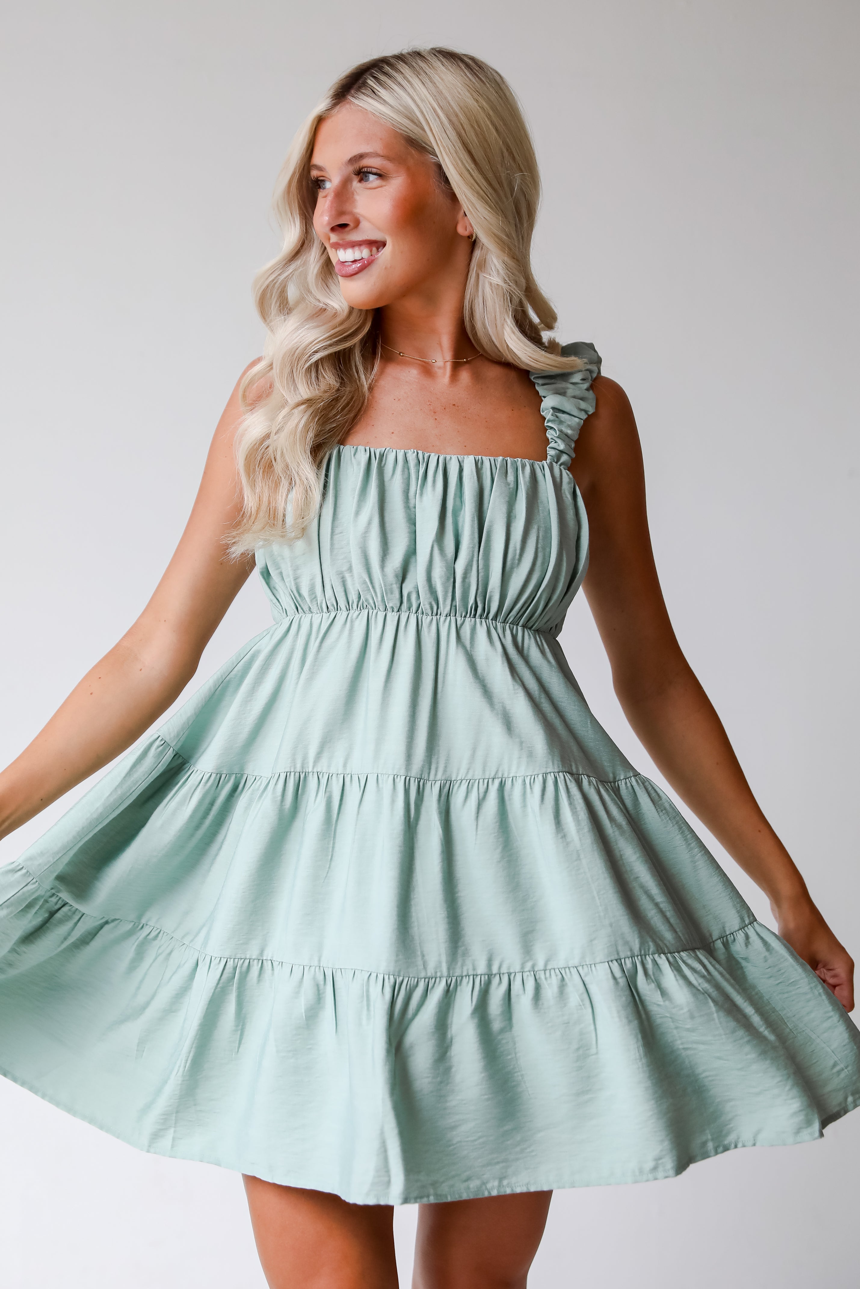 Incredibly Sweet Sage Tiered Mini Dress