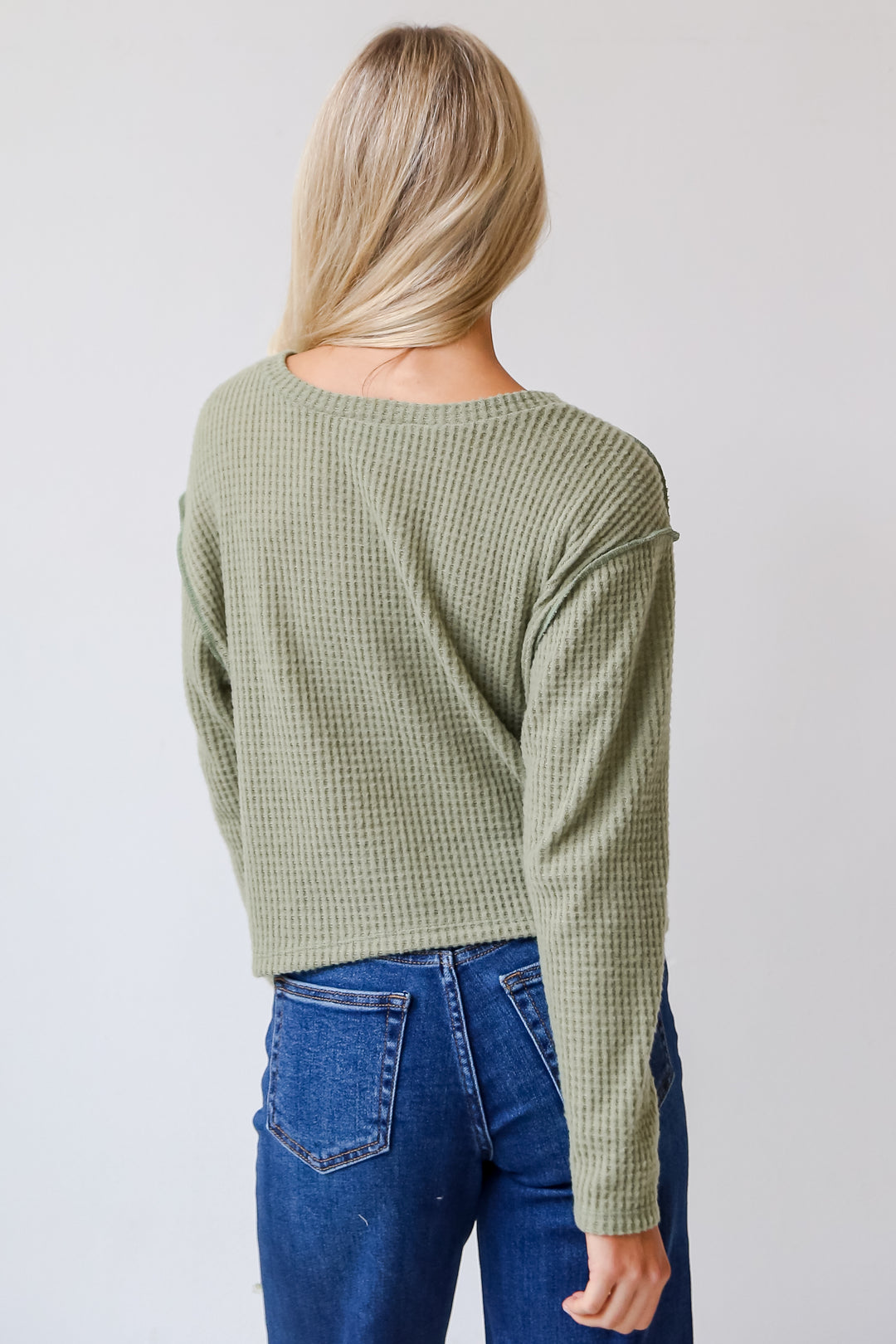 Sage Brushed Waffle Knit Top back view