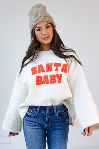 Santa Baby Ivory Teddy Sweater front view