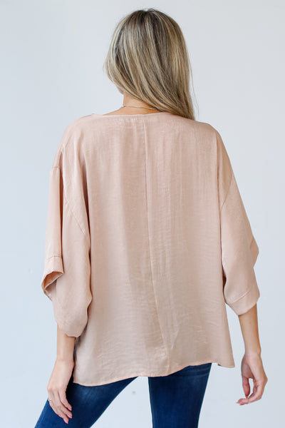 taupe Satin Oversized Blouse back  view