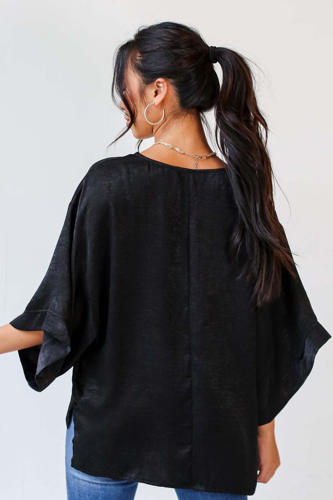 black Satin Oversized Blouse back  view