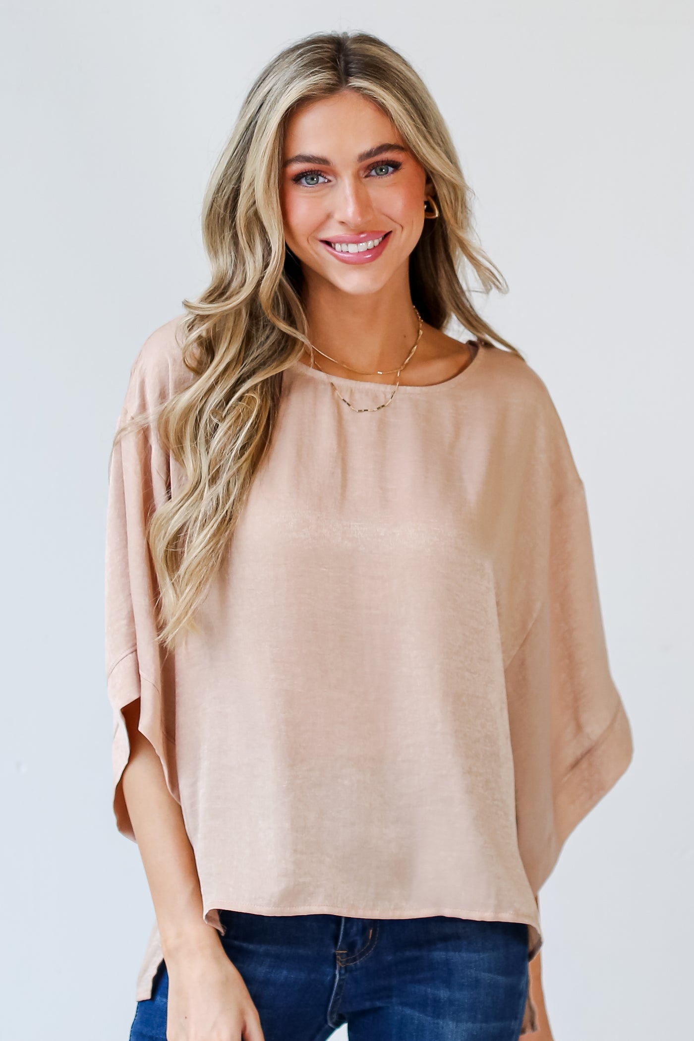 taupe Satin Oversized Blouse front  view