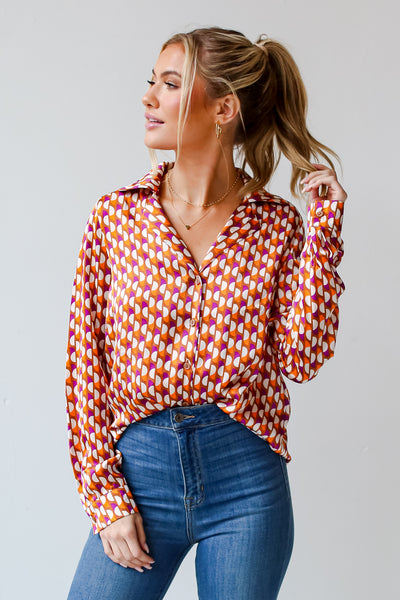 printed button up blouses for women