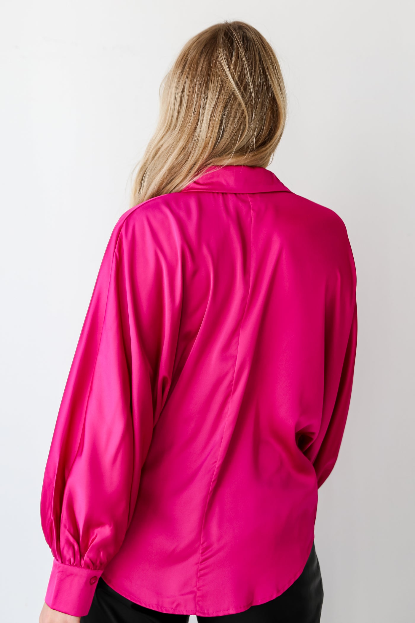 chic pink Satin Button-Up Blouse