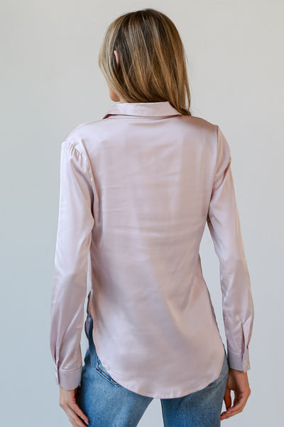 champagne Satin Button-Up Blouse back view