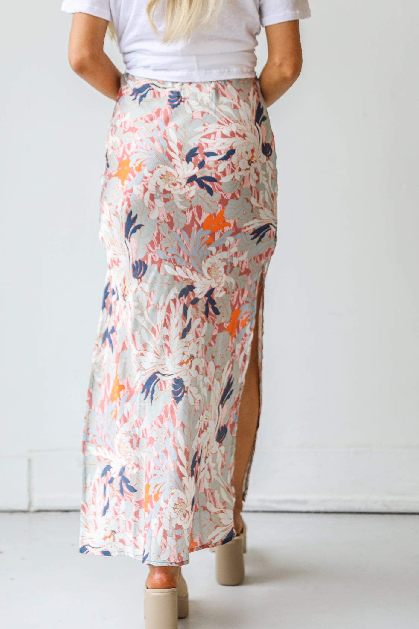 Satin Floral Maxi Skirt back view