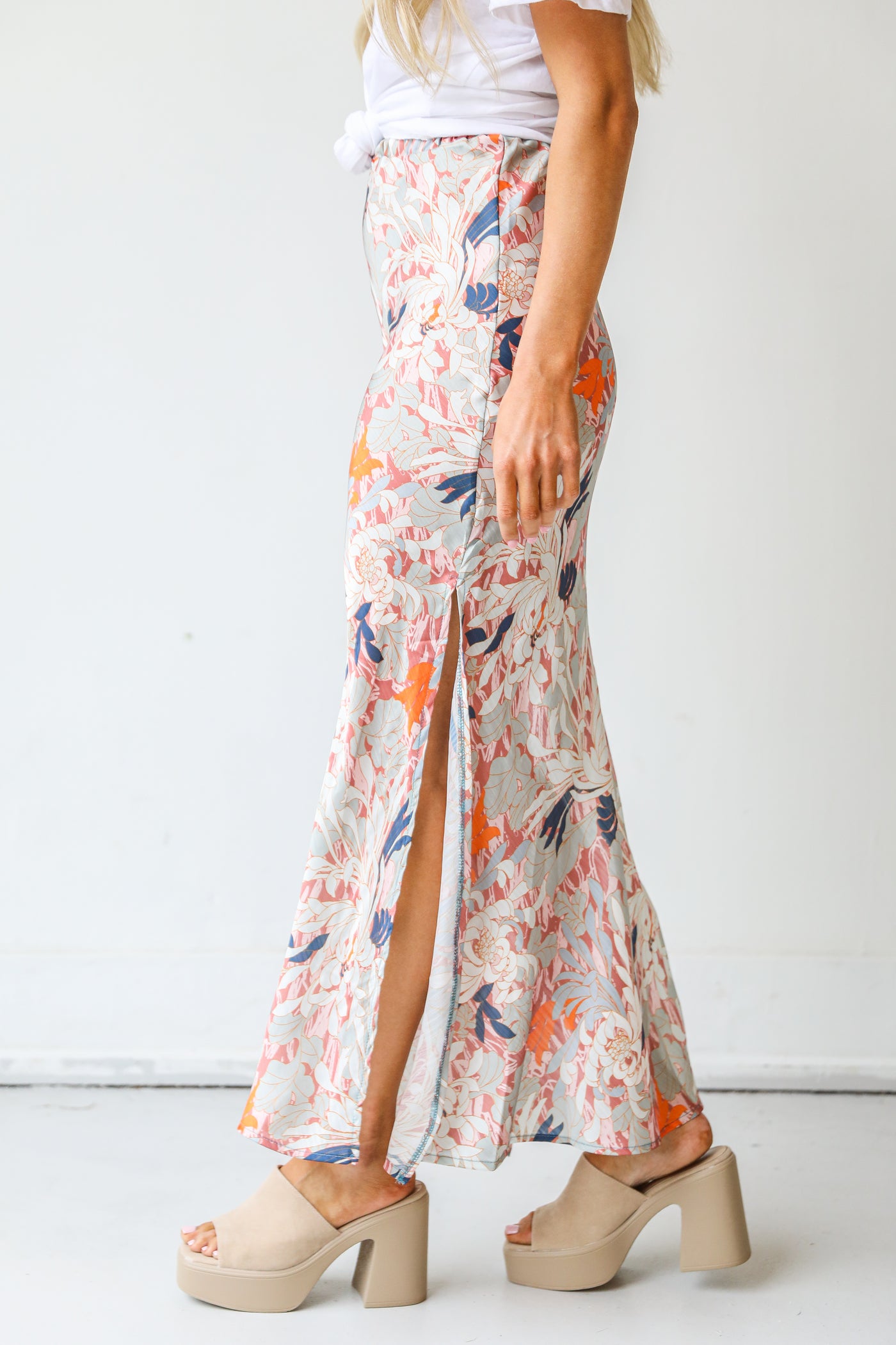 Satin Floral Maxi Skirt  side view