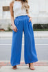 blue Satin Wide Leg Pants