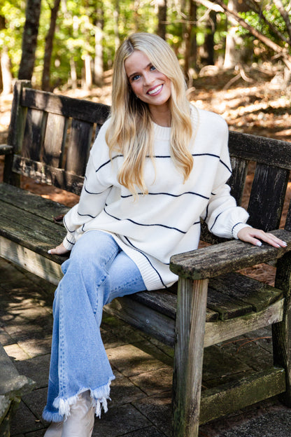 Classic Contrast Ivory Stripe Sweater